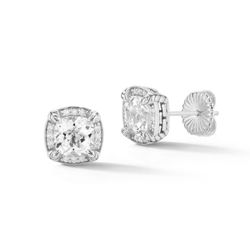 JAI Silver White Topaz & Diamond Halo Earrings